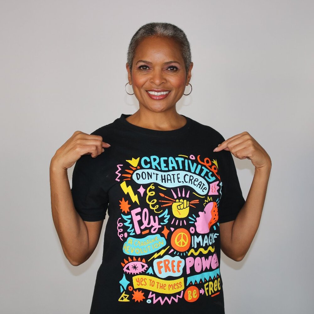 CREATIVITY: DON'T HATE, CREATE! Tee shirt. Colorful, inspiring graphic on front